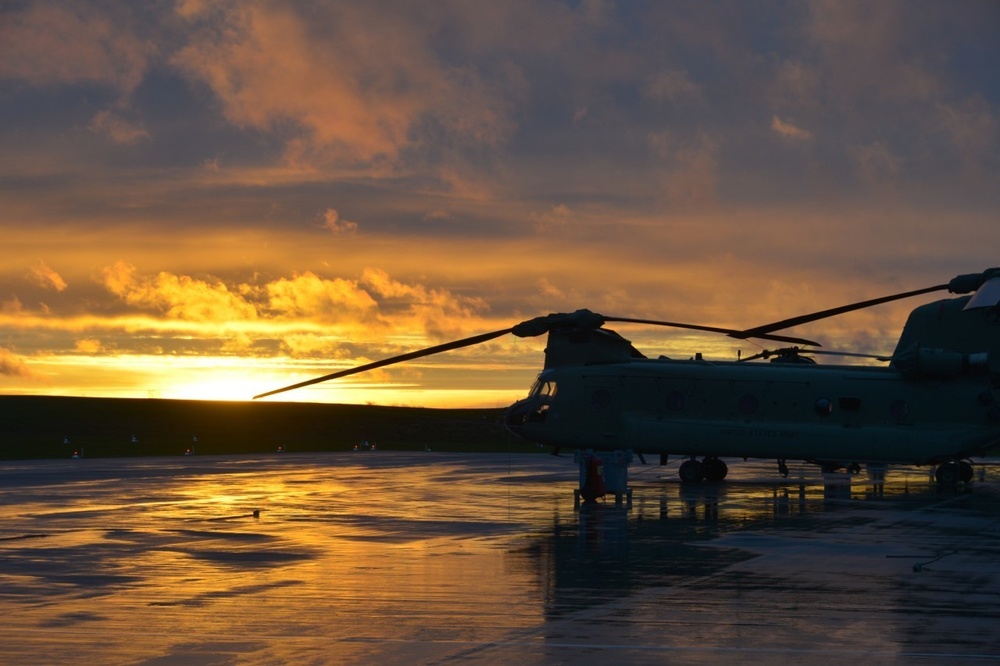 CH-47 Chinook Helicopters During Sunset