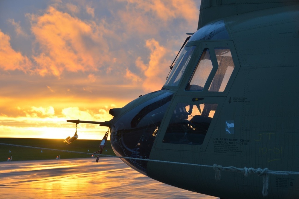 CH-47 Chinook Helicopters During Sunset