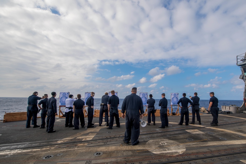 USS Princeton Sailors conduct small arms qualification course