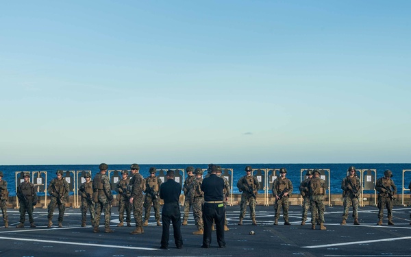 26th MEU conducts Combat Marksmanship training on flight deck of USS New York (LPD 21)