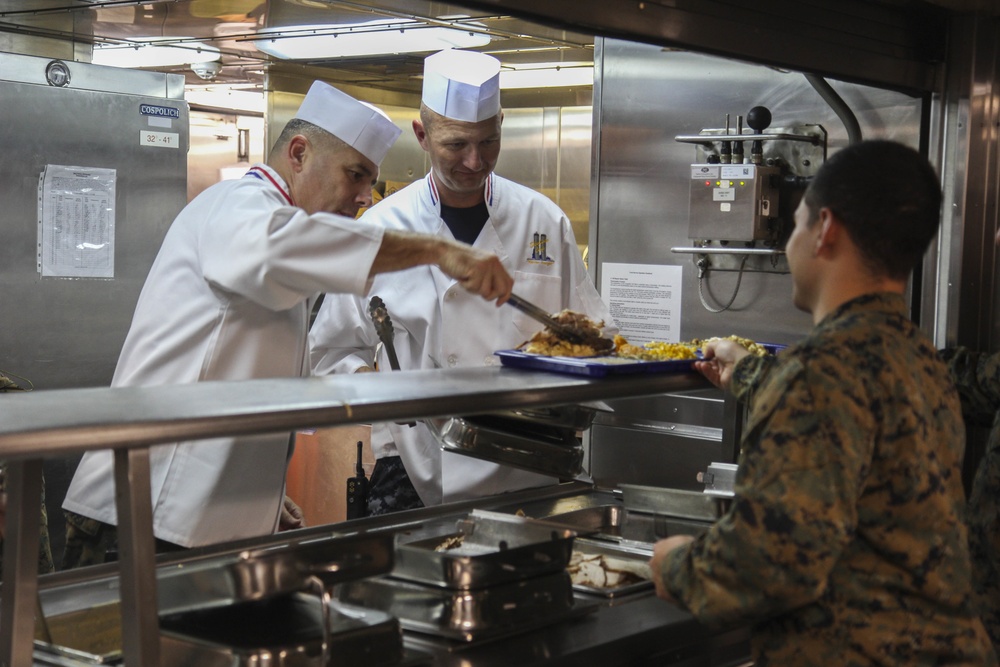 Turkey Day: 26th MEU and Iwo Jima ARG team work together to provide Thanksgiving meal aboard USS New York (LPD 21)