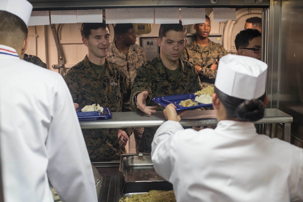 Turkey Day: 26th MEU and Iwo Jima ARG team work together to provide Thanksgiving meal aboard USS New York (LPD 21)