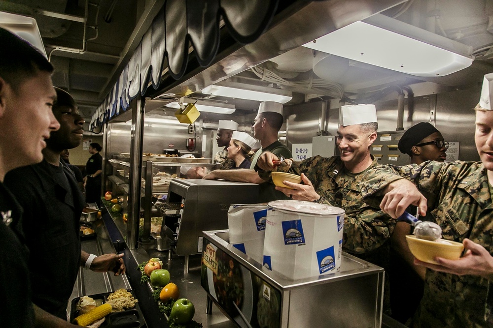 Navy-Marine Corps Team Celebrates Thanksgiving Aboard USS Oak Hill