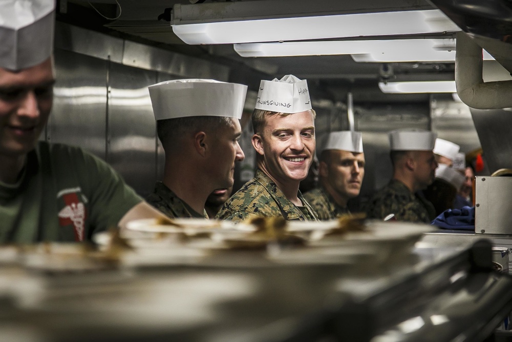 Navy-Marine Corps Team Celebrates Thanksgiving Aboard USS Oak Hill