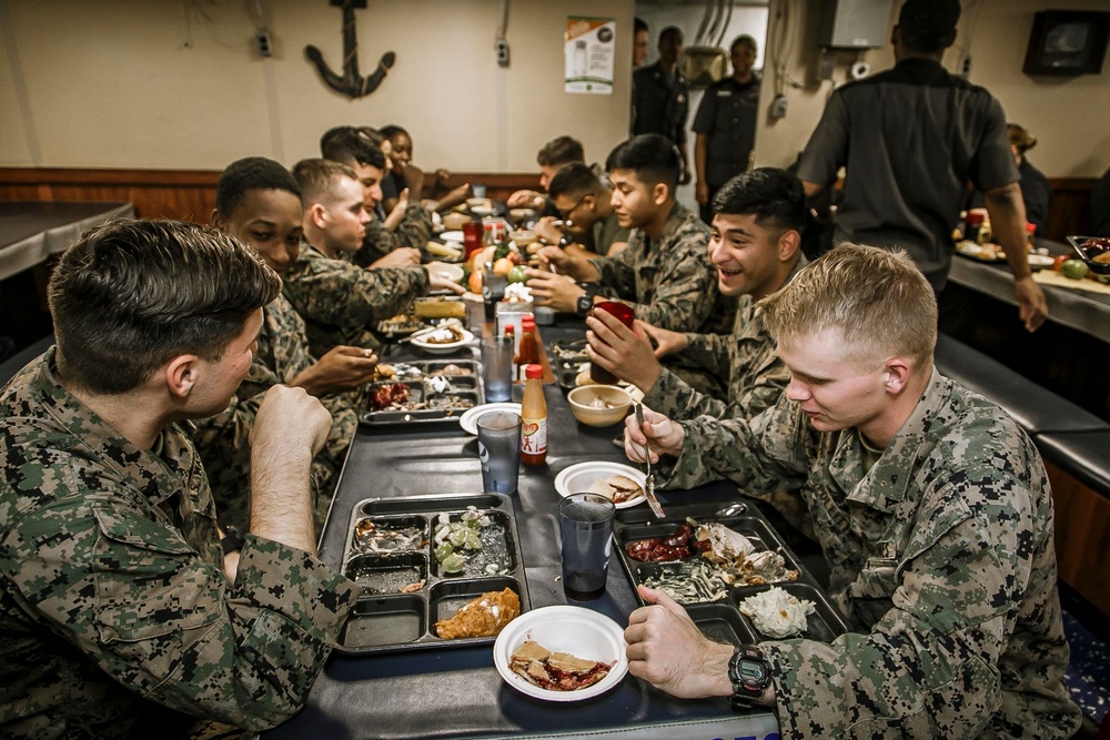 Navy-Marine Corps Team Celebrates Thanksgiving Aboard USS Oak Hill