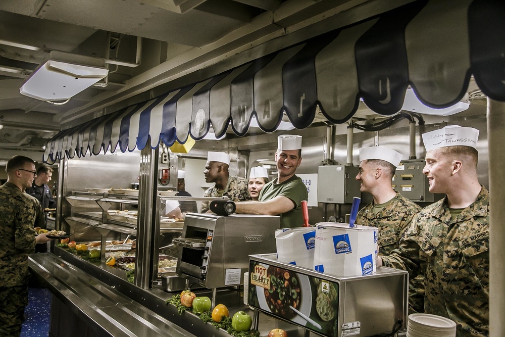 Navy-Marine Corps Team Celebrates Thanksgiving Aboard USS Oak Hill