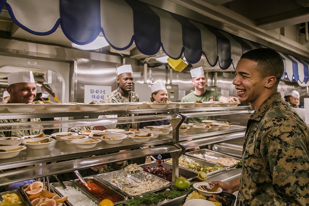 Navy-Marine Corps Team Celebrates Thanksgiving Aboard USS Oak Hill