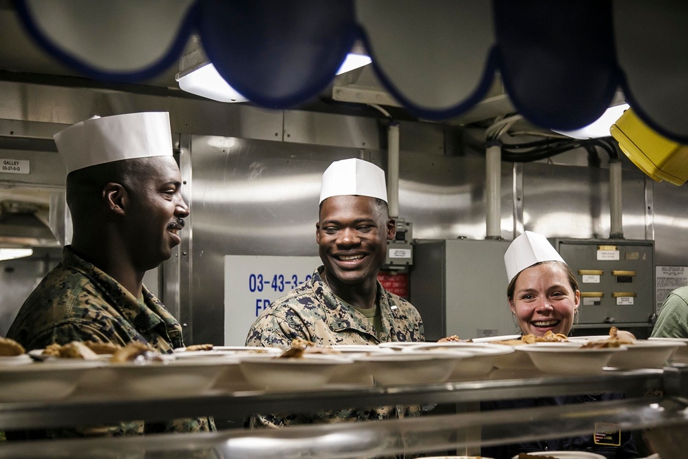 Navy-Marine Corps Team Celebrates Thanksgiving Aboard USS Oak Hill