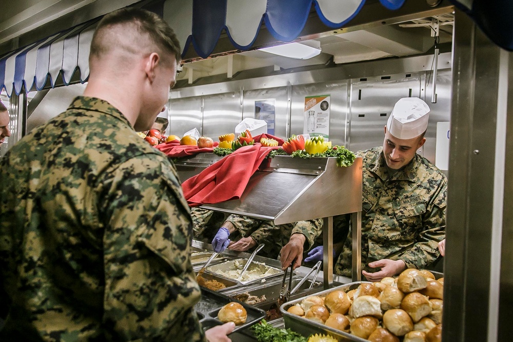 Navy-Marine Corps Team Celebrates Thanksgiving Aboard USS Oak Hill