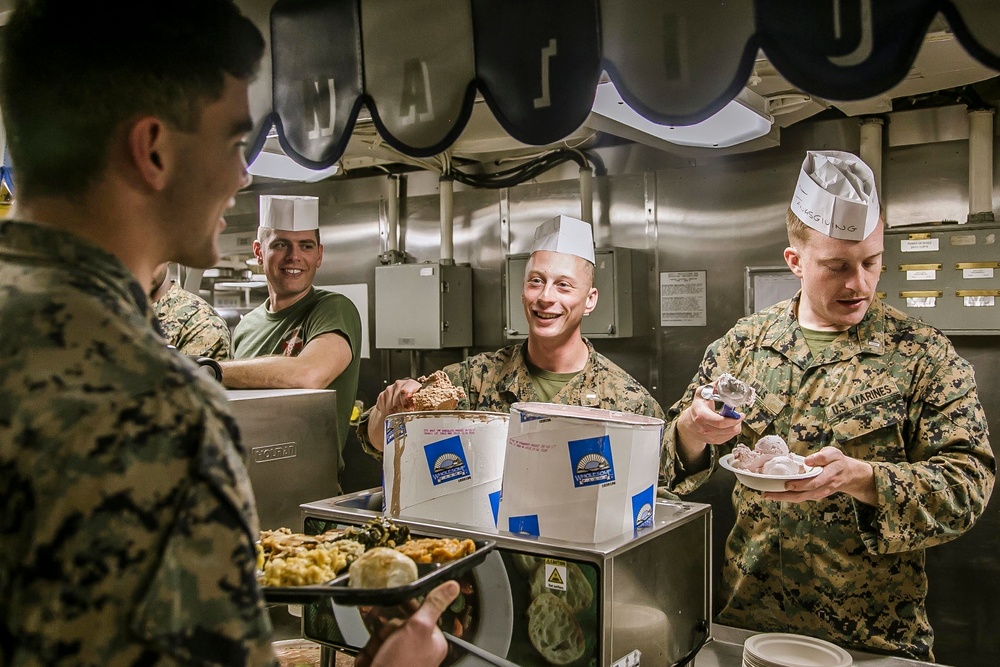 Navy-Marine Corps Team Celebrates Thanksgiving Aboard USS Oak Hill