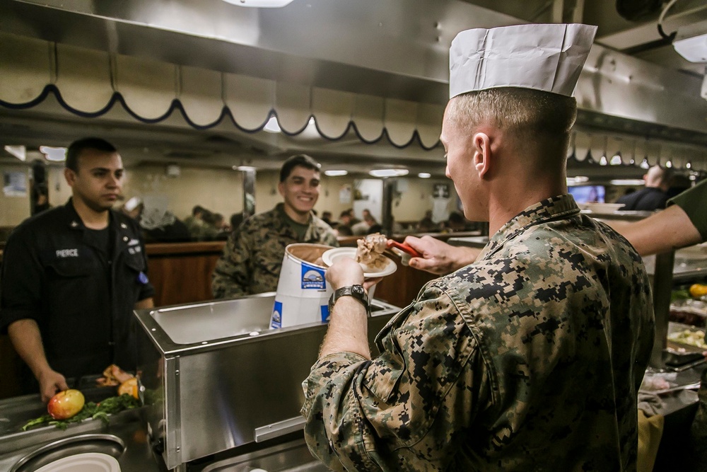 Navy-Marine Corps Team Celebrates Thanksgiving Aboard USS Oak Hill