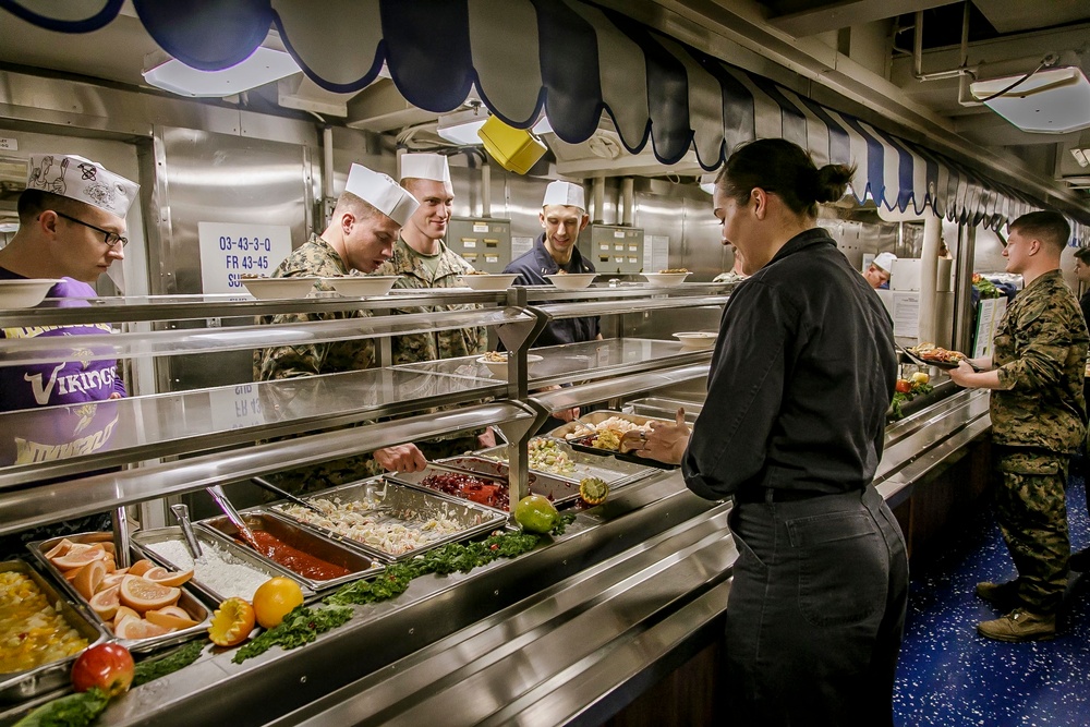 Navy-Marine Corps Team Celebrates Thanksgiving Aboard USS Oak Hill