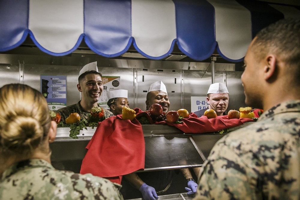 Navy-Marine Corps Team Celebrates Thanksgiving Aboard USS Oak Hill