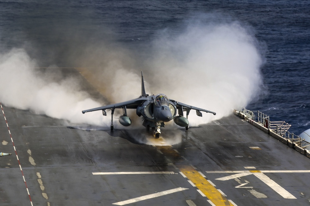 Harriers take off from USS Iwo Jima