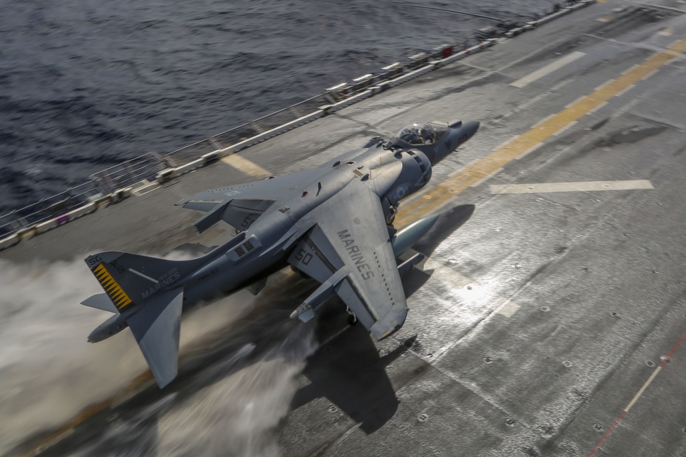 Harriers take off from USS Iwo Jima