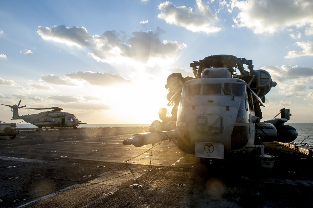 USS America aircraft chained down on flight deck