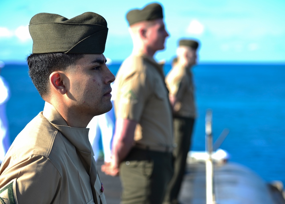 Nimitz Sailors And Marines Man The Rails