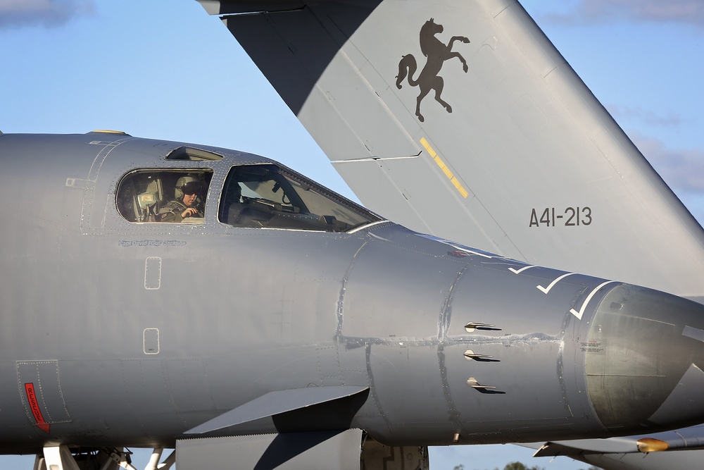B1-B bombers arrive at Royal Australian Air Force Base Amberley