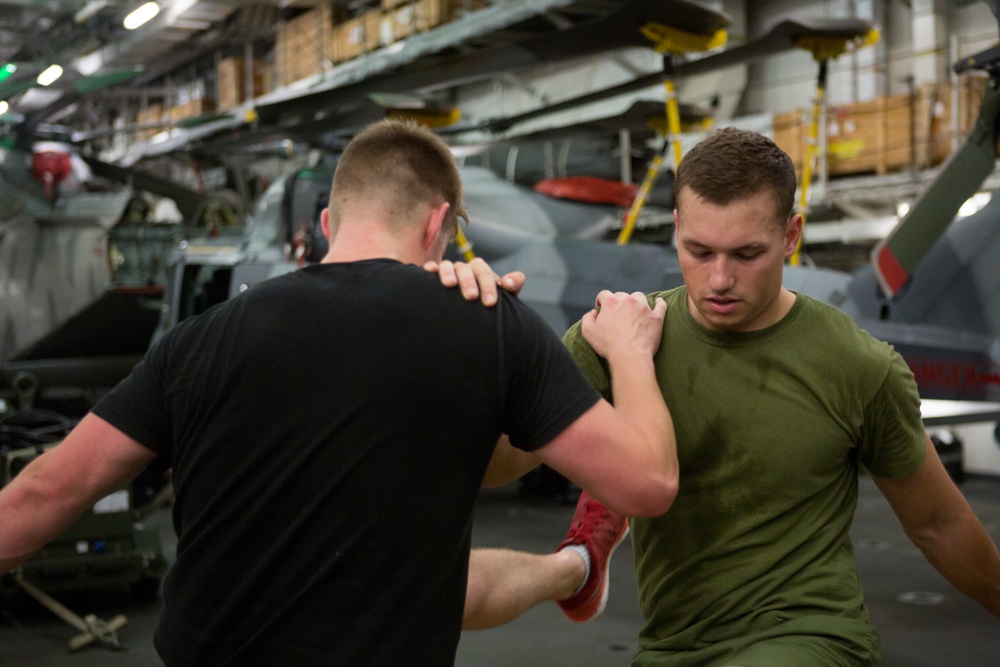 BSRF 17.2 Marines and Royal British Marines PT aboard HMS Ocean