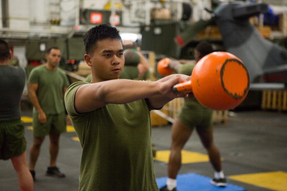 BSRF 17.2 Marines and Royal British Marines PT aboard HMS Ocean