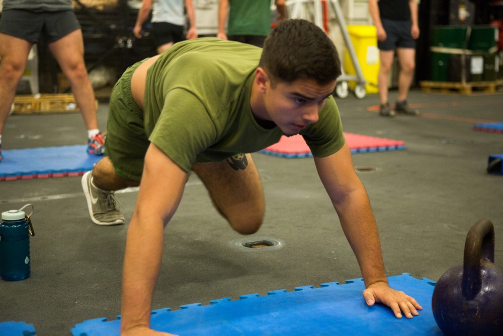 BSRF 17.2 Marines and Royal British Marines PT aboard HMS Ocean