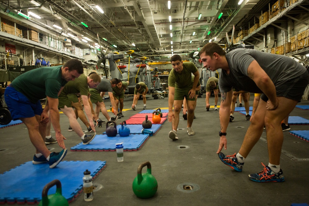 BSRF 17.2 Marines and Royal British Marines PT aboard HMS Ocean
