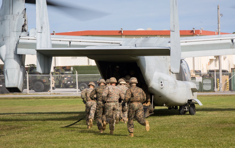 Marines fast rope with a MV-22B Osprey in Okinawa