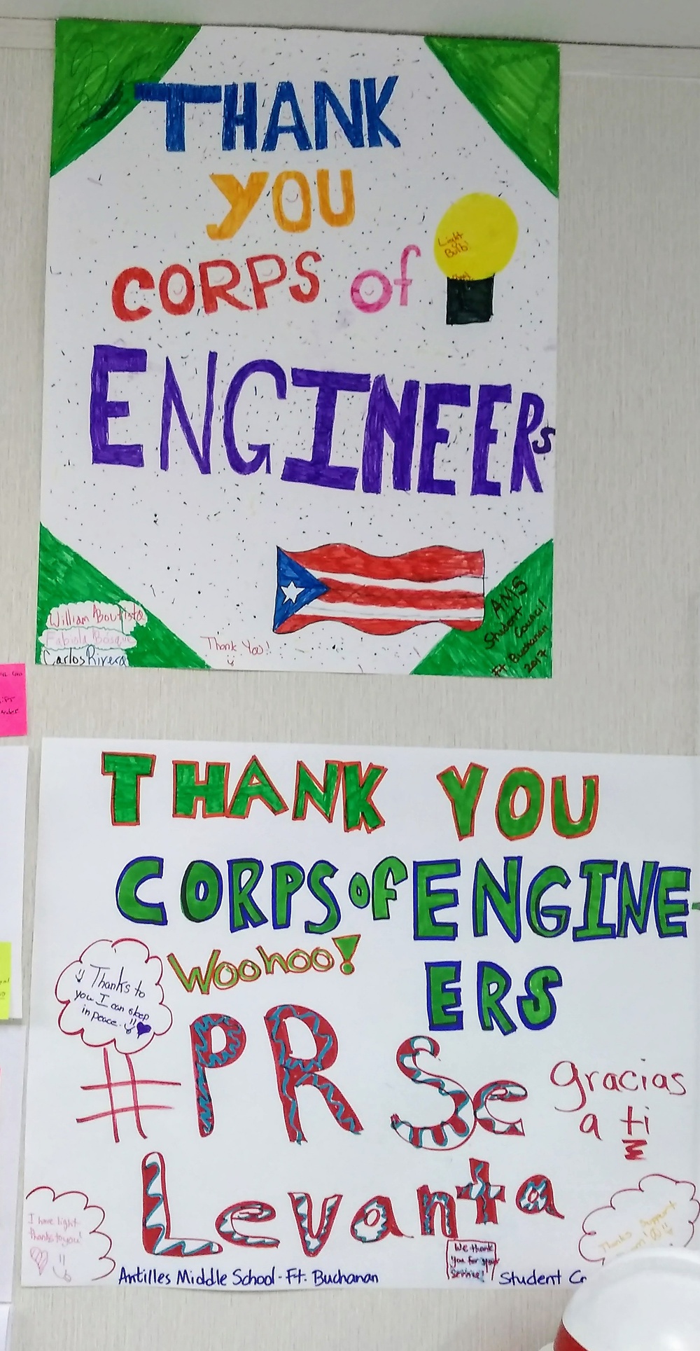 Students thank USACE Power Team with posters to brighten their office