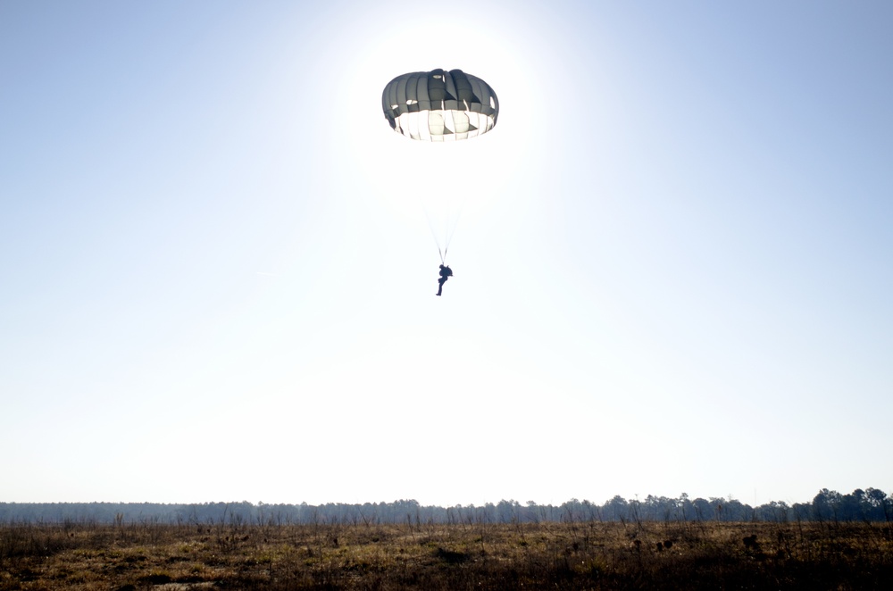 A descending paratrooper