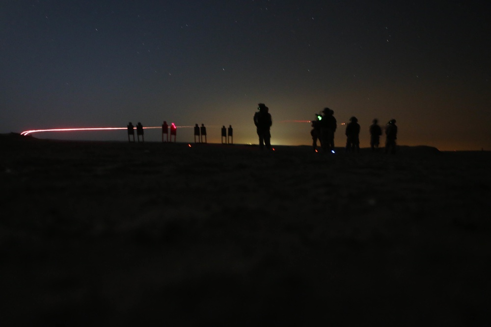 15th MEU's Battalion Landing Team conducts low-light marksmanship during Iron Magic 2018