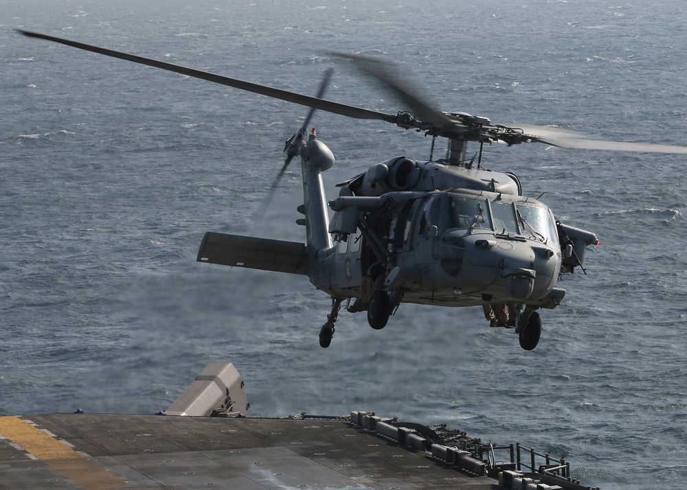 15th MEU's Maritime Raid Force conducts fast-rope drill aboard USS America (LHA 6)