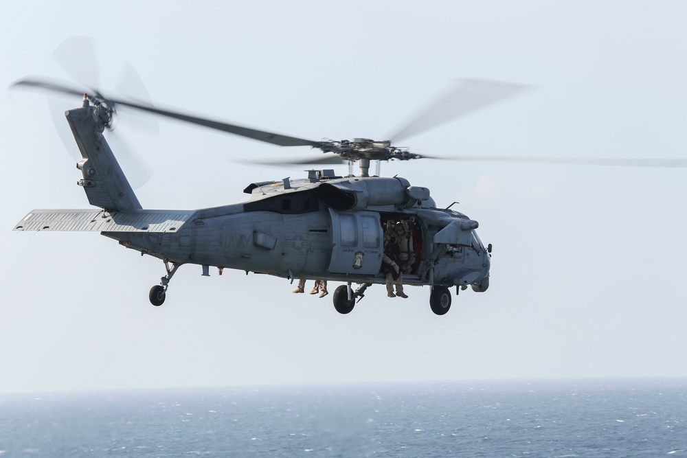 15th MEU's Maritime Raid Force conducts fast-rope drill aboard USS America (LHA 6)