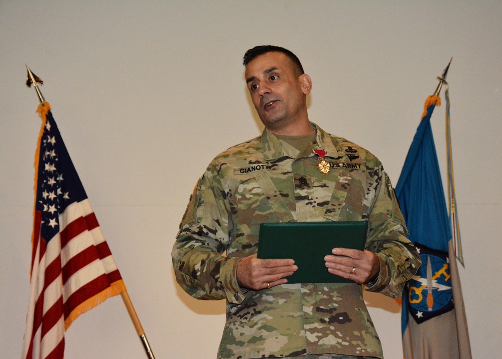 Command Sgt. Maj. Gianotti receives the Legion of Merit