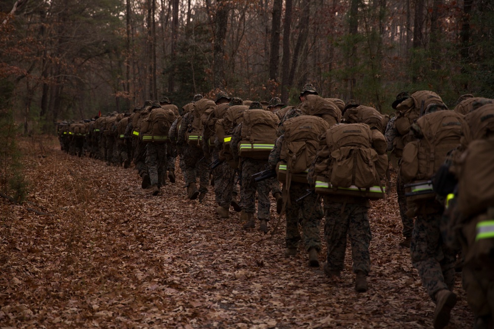 Golf Company, 2nd Battalion, 8th Marine Regiment conducts twenty kilometer hike