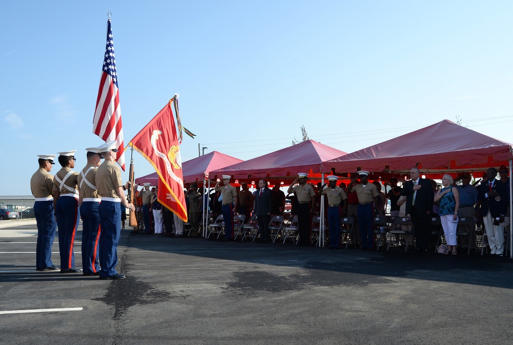 Officials cut ribbon, dedicate building to Marine Corps hero