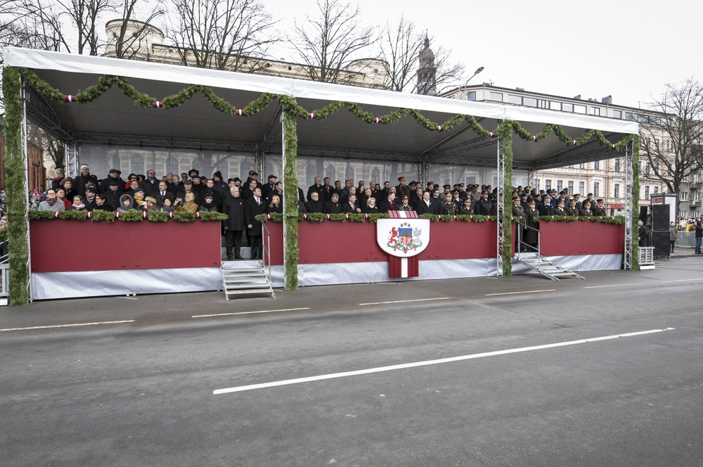 Michigan Honor Guard members participate in Latvia's 99th Independence Day parade