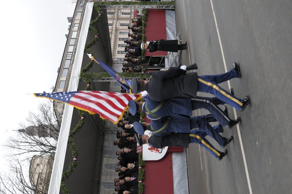 Michigan Honor Guard members participate in Latvia's 99th Independence Day parade