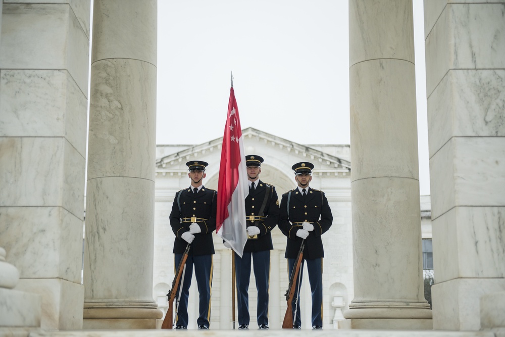 Singapore Chief of Defence Lt. Gen. Perry Lim Participates in an Armed Forces Full Honors Wreath-Laying at the Tomb of the Unknown Soldier