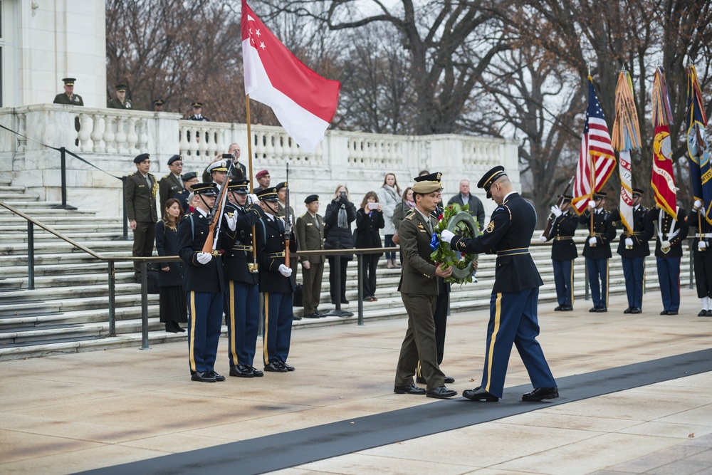 Singapore Chief of Defence Lt. Gen. Perry Lim Participates in an Armed Forces Full Honors Wreath-Laying at the Tomb of the Unknown Soldier