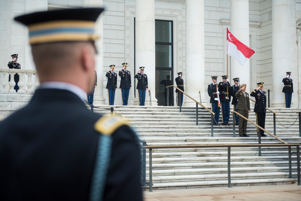 Singapore Chief of Defence Lt. Gen. Perry Lim Participates in an Armed Forces Full Honors Wreath-Laying at the Tomb of the Unknown Soldier