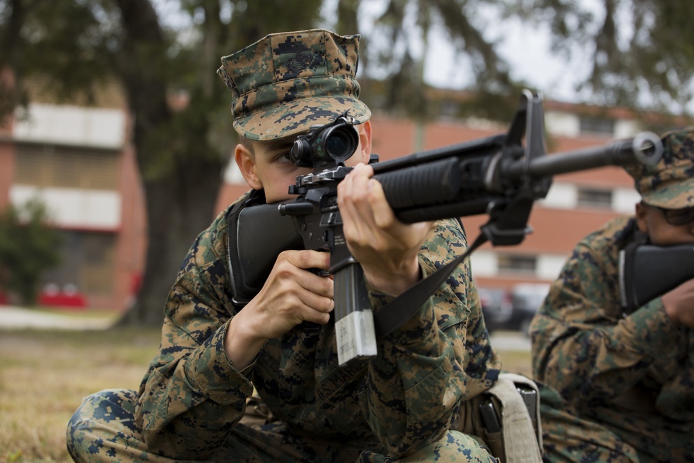 Marine recruits learn marksmanship fundamentals on Parris Island