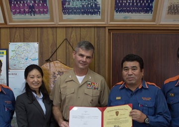 Certificate of Appreciation awarded to Kunigami District Administrative Association Fire Department, Higashi Substation for support to III MEF