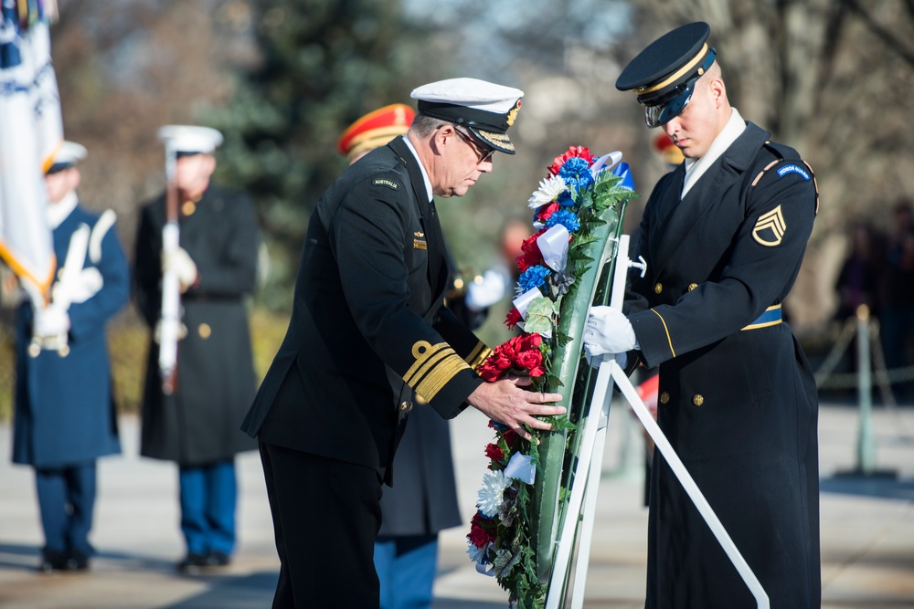 Vice Adm. Ray Griggs, Vice Chief of the Australian Defence Force, Participates in an Armed Forces Full Honors Wreath-Laying Ceremony at the Tomb of the Unknown Soldier