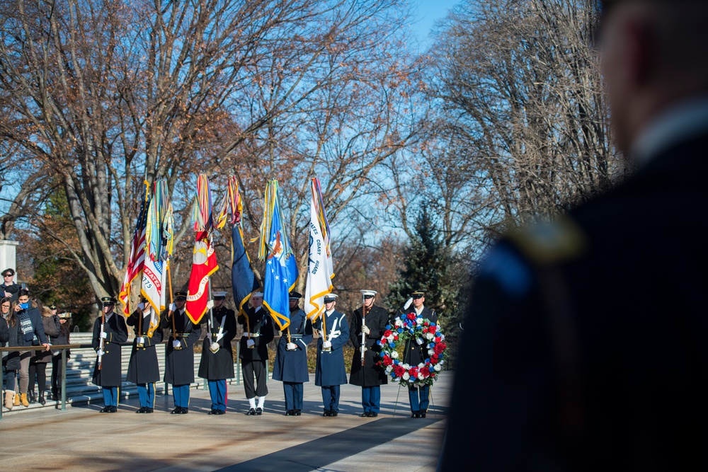 Vice Adm. Ray Griggs, Vice Chief of the Australian Defence Force, Participates in an Armed Forces Full Honors Wreath-Laying Ceremony at the Tomb of the Unknown Soldier