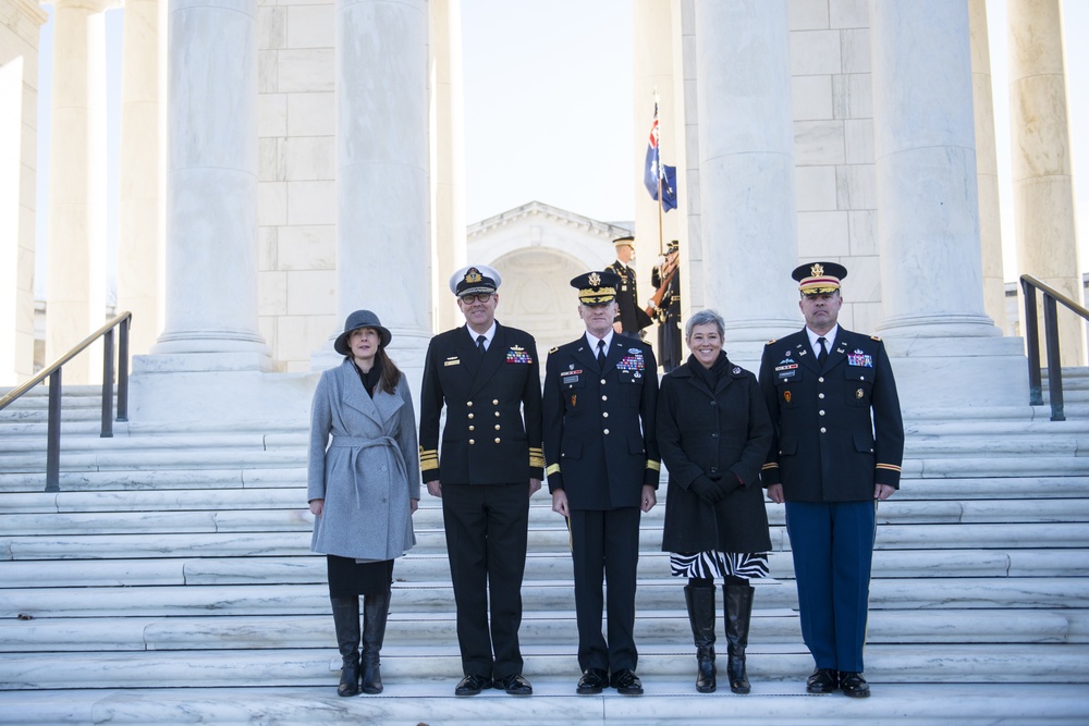 Vice Chief of the Australian Defence Force Vice Adm. Ray Griggs Participates in an Armed Forces Full Honors Wreath-Laying at the Tomb of the Unknown Soldier