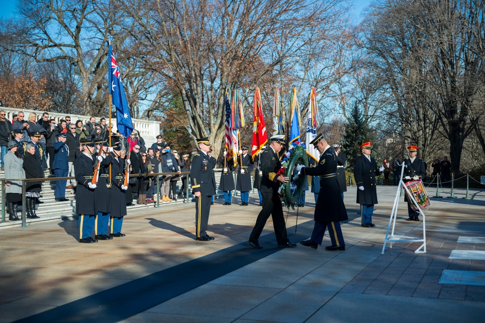 Vice Chief of the Australian Defence Force Vice Adm. Ray Griggs Participates in an Armed Forces Full Honors Wreath-Laying at the Tomb of the Unknown Soldier