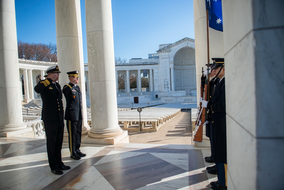 Vice Chief of the Australian Defence Force Vice Adm. Ray Griggs Participates in an Armed Forces Full Honors Wreath-Laying at the Tomb of the Unknown Soldier