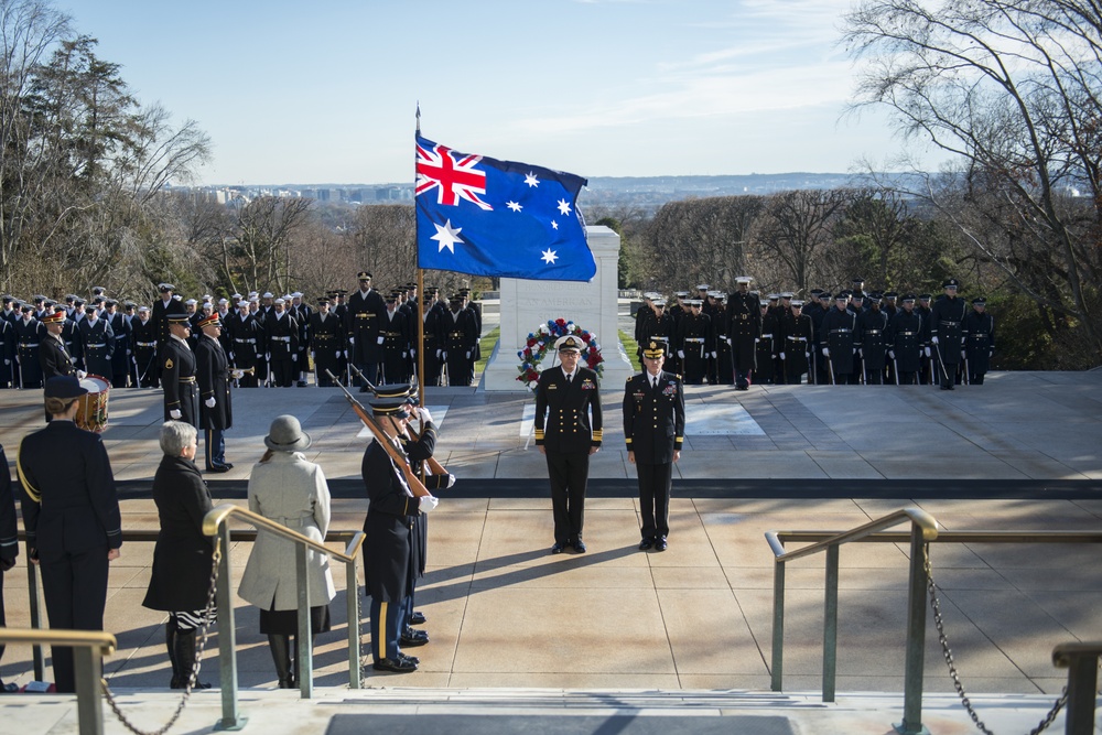 Vice Chief of the Australian Defence Force Vice Adm. Ray Griggs Participates in an Armed Forces Full Honors Wreath-Laying at the Tomb of the Unknown Soldier