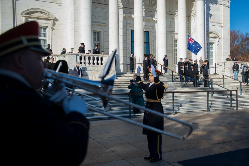 Vice Chief of the Australian Defence Force Vice Adm. Ray Griggs Participates in an Armed Forces Full Honors Wreath-Laying at the Tomb of the Unknown Soldier