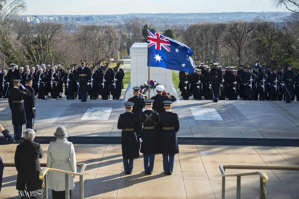 Vice Chief of the Australian Defence Force Vice Adm. Ray Griggs Participates in an Armed Forces Full Honors Wreath-Laying at the Tomb of the Unknown Soldier